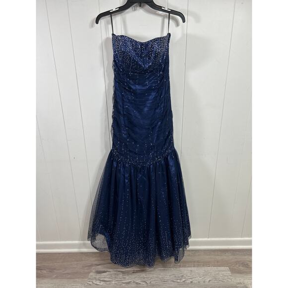 Jessica McClintock II Mermaid Gown Dress in Navy with Silver Sparkles Size 7 - Picture 8 of 8